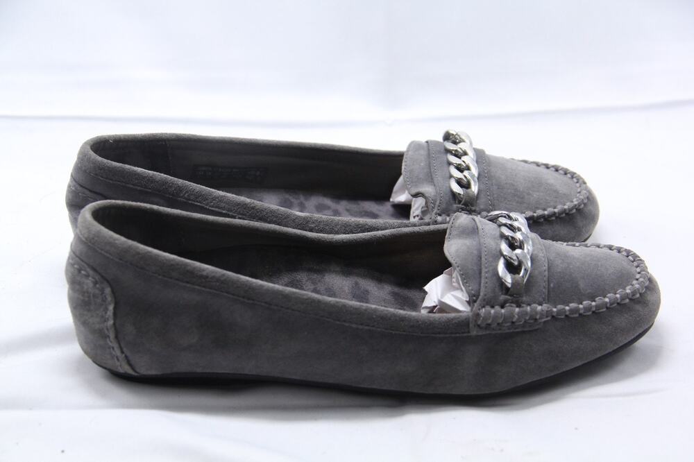 Vionic Mesa Loafer Shoes Womens Size 9 Gray Suede Slip On Comfort Chain